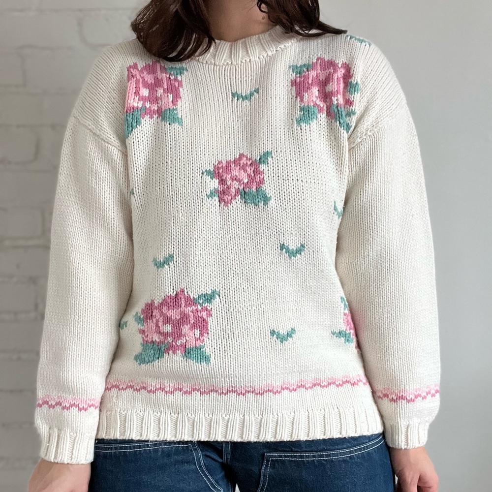 Women’s Vintage Floral Knit Sweater Cottagecore Size Medium